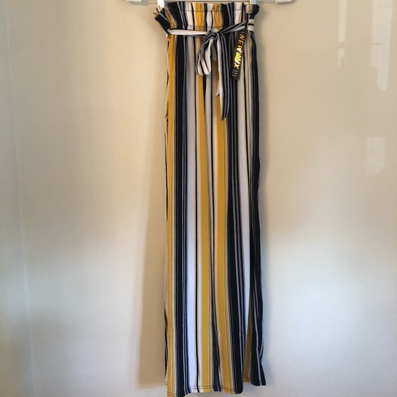 NEW MIX navy, white, and yellow striped trousers size small - Picture 5 of 6